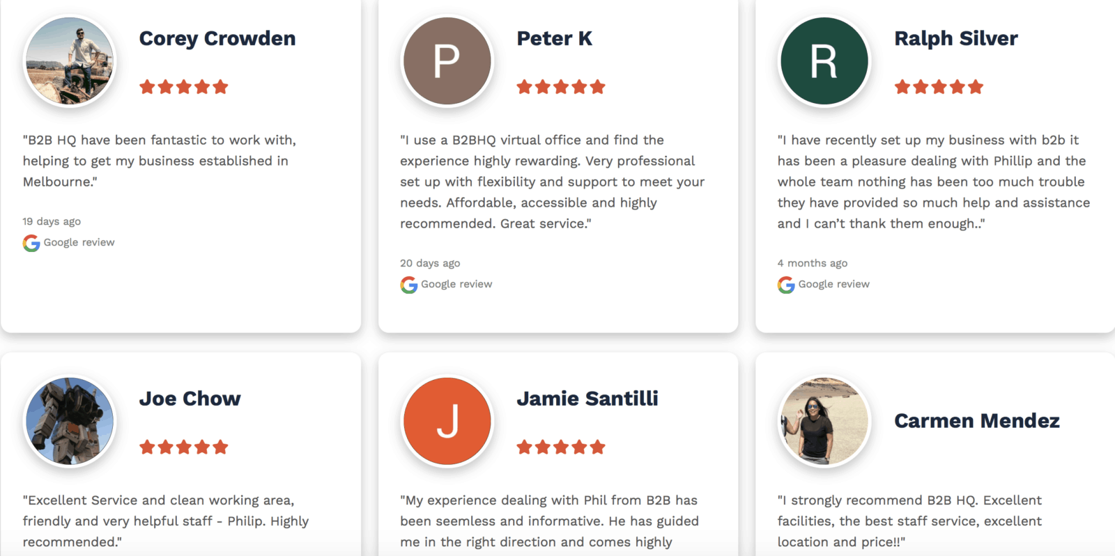 Google Review Page Of B2B HQ Virtual Offices 
